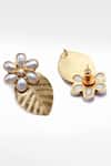 Shop_Sangeeta Boochra X Deme_Gold Plated Pearls Nargis Floral Shape Earrings _at_Aza_Fashions