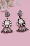 Buy_Sangeeta Boochra X Deme_Silver Plated Moissanite Gemstones Shahwar Embellished Earrings _at_Aza_Fashions