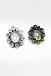 Shop_Sangeeta Boochra X Deme_Silver Plated Moissanite Gemstones Shiva Embellished Stud Earrings _at_Aza_Fashions