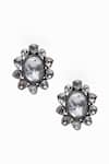 Sangeeta Boochra X Deme_Silver Plated Moissanite Gemstones Shiva Embellished Stud Earrings _Online_at_Aza_Fashions