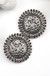 Buy_Sangeeta Boochra_Silver Plated Stones Floral Carved Stud Earrings _at_Aza_Fashions