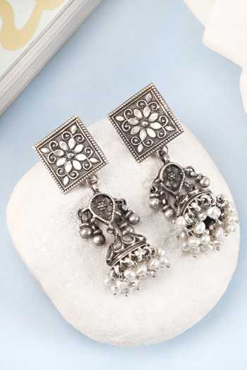 Buy_Sangeeta Boochra_Silver Plated Beads Drop Jhumkas _at_Aza_Fashions