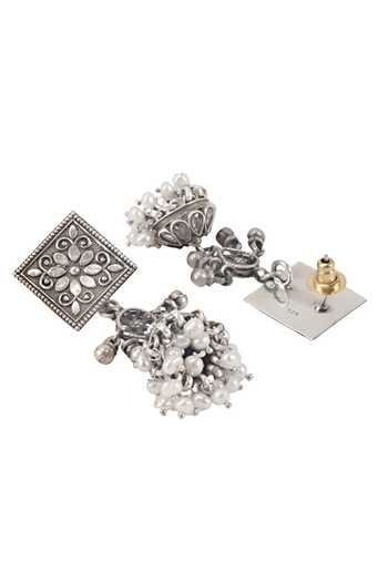 Sangeeta Boochra_Silver Plated Beads Drop Jhumkas _Online_at_Aza_Fashions