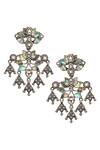 Shop_Sangeeta Boochra_Silver Plated Cut Work, Embroidery Carved Dangler Earrings _at_Aza_Fashions