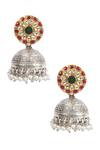 Shop Sangeeta Boochra Silver Plated Stones, Pearls Handcrafted Jhumkas at Aza Fashions Shop_Sangeeta Boochra_Silver Plated Stones, Pearls Handcrafted Jhumkas _at_Aza_Fashions