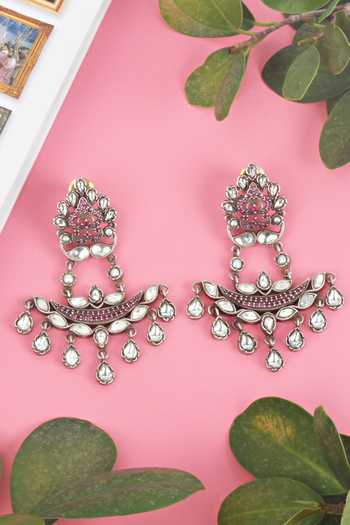 Buy_Sangeeta Boochra_Silver Plated Diamonds, Stones Handcrafted Dangler Earrings _at_Aza_Fashions