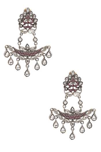 Shop_Sangeeta Boochra_Silver Plated Diamonds, Stones Handcrafted Dangler Earrings _at_Aza_Fashions
