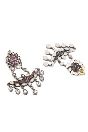 Sangeeta Boochra_Silver Plated Diamonds, Stones Handcrafted Dangler Earrings _Online_at_Aza_Fashions