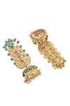 Shop_Sangeeta Boochra_Gold Plated Stones, Pearls Handcrafted Long Jhumkas _at_Aza_Fashions