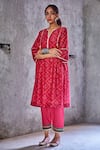 Shivani Bhargava_Pink Chanderi Bandhani Print Kurta  _Online_at_Aza_Fashions