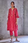 Buy_Shivani Bhargava_Pink Chanderi Bandhani Print Kurta  _at_Aza_Fashions