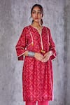 Shop_Shivani Bhargava_Pink Chanderi Bandhani Print Kurta  _Online_at_Aza_Fashions