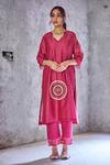 Buy_Shivani Bhargava_Pink Chanderi Embroidered Kurta _at_Aza_Fashions