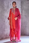 Buy_Shivani Bhargava_Red Chanderi Embroidered Kurta _at_Aza_Fashions