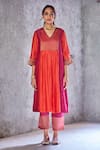 Buy_Shivani Bhargava_Red Chanderi Handwoven Kurta _at_Aza_Fashions