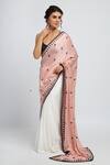 Buy_House of Hiya_White Cotton Satin Embroidered Saree  _at_Aza_Fashions