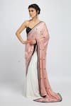 House of Hiya_White Cotton Satin Embroidered Saree  _Online_at_Aza_Fashions