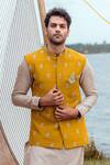 Shop_Anushree Reddy_Yellow Embroidered Bundi And Kurta Set _at_Aza_Fashions