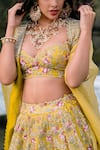 Shop_Anushree Reddy_Yellow Organza Embroidered Cape Lehenga Set_at_Aza_Fashions