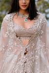 Shop_Anushree Reddy_Beige Embroidered Cape Lehenga Set_at_Aza_Fashions