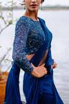 Anushree Reddy_Blue Chiffon Ruffle Saree With Blouse_Online_at_Aza_Fashions