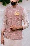 Anushree Reddy_Peach Embroidered Bundi And Kurta Set _Online_at_Aza_Fashions