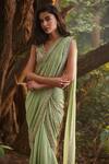 Shop_Sana Barreja_Green Georgette V Neck Nohree Pre-draped Saree With Blouse_at_Aza_Fashions