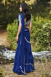 Shop_Sana Barreja_Blue Georgette V Neck Sidra Pre-draped Ruffle Saree Set  _at_Aza_Fashions