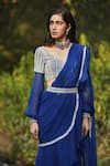 Sana Barreja_Blue Georgette V Neck Sidra Pre-draped Ruffle Saree Set  _at_Aza_Fashions