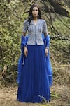 Buy_Sana Barreja_Blue Georgette Round Aanya Jacket And Lehenga Set _at_Aza_Fashions