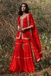 Buy_Sana Barreja_Red Georgette V Neck Noorah Embroidered Kurta Gharara Set_at_Aza_Fashions