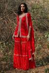 Shop_Sana Barreja_Red Georgette V Neck Noorah Embroidered Kurta Gharara Set_at_Aza_Fashions