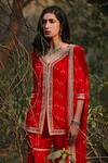 Buy_Sana Barreja_Red Georgette V Neck Noorah Embroidered Kurta Gharara Set_Online_at_Aza_Fashions
