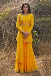 Buy_Sana Barreja_Yellow Georgette Round Alaia Printed Kurta Gharara Set  _at_Aza_Fashions