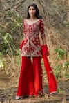 Sana Barreja_Red Organza V Neck Nitara Kurta Gharara Set  _Online_at_Aza_Fashions