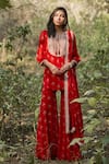 Buy_Sana Barreja_Red Georgette Round Gulnar Kurta Gharara Set _at_Aza_Fashions