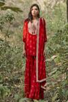 Shop_Sana Barreja_Red Georgette Round Gulnar Kurta Gharara Set _at_Aza_Fashions