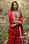 Sana Barreja_Red Georgette Round Gulnar Kurta Gharara Set _Online_at_Aza_Fashions