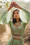 Buy_Sana Barreja_Green Georgette V Neck Floral Print Sabeen Jacket And Sharara Set  _Online_at_Aza_Fashions