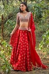 Buy_Sana Barreja_Red Chanderi Silk V Neck Zaara Bridal Lehenga Set_at_Aza_Fashions