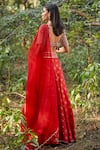 Shop_Sana Barreja_Red Chanderi Silk V Neck Zaara Bridal Lehenga Set_at_Aza_Fashions