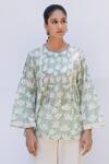 Buy_Shivani Bhargava_Green Cotton Hand Block Printed Round Short Tunic For Women_at_Aza_Fashions