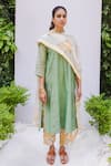 Buy_Shivani Bhargava_Green Handwoven Chanderi Kurta Set_at_Aza_Fashions