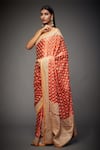 Shop_RI.Ritu Kumar_Coral Silk Satin Embroidered Saree With Unstitched Blouse _at_Aza_Fashions