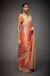 RI.Ritu Kumar_Coral Silk Satin Embroidered Saree With Unstitched Blouse _Online_at_Aza_Fashions