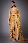 Buy_RI.Ritu Kumar_Yellow Satin Embroidered Saree With Unstitched Blouse _at_Aza_Fashions
