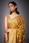 Shop_RI.Ritu Kumar_Yellow Satin Embroidered Saree With Unstitched Blouse _Online_at_Aza_Fashions
