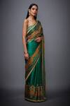 RI.Ritu Kumar_Green Satin Embroidered Saree_Online_at_Aza_Fashions
