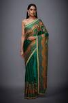 Shop_RI.Ritu Kumar_Green Satin Embroidered Saree_at_Aza_Fashions
