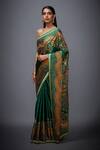 Buy_RI.Ritu Kumar_Green Satin Embroidered Saree_at_Aza_Fashions